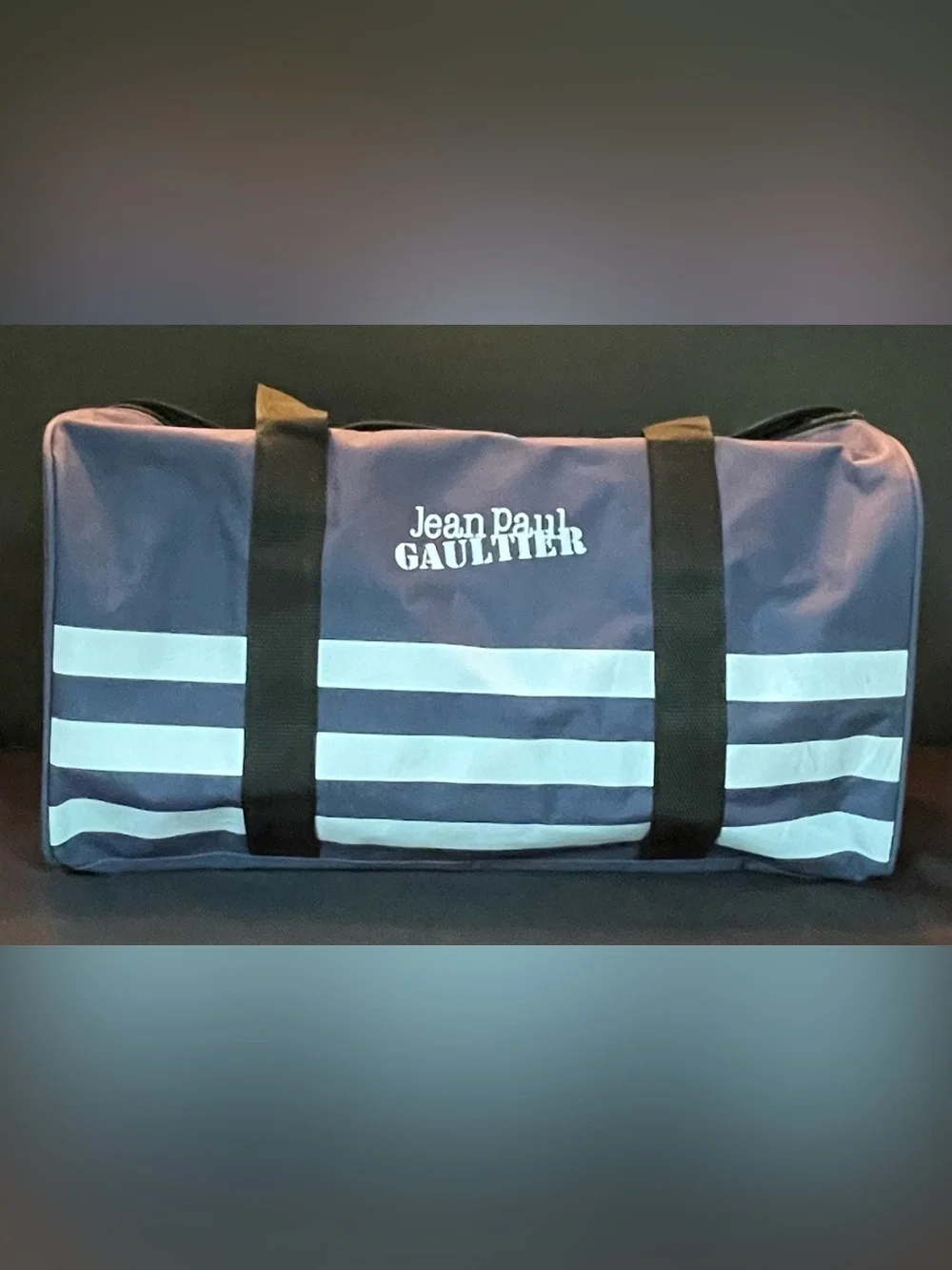 Jean Paul Gaultier Blue and White Striped Duffel Bag